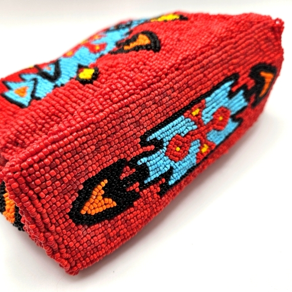 VINTAGE Gammon Shire Aztec Southwestern Fully Beaded Red Clutch Pouch Bag 1993 - Picture 2 of 7